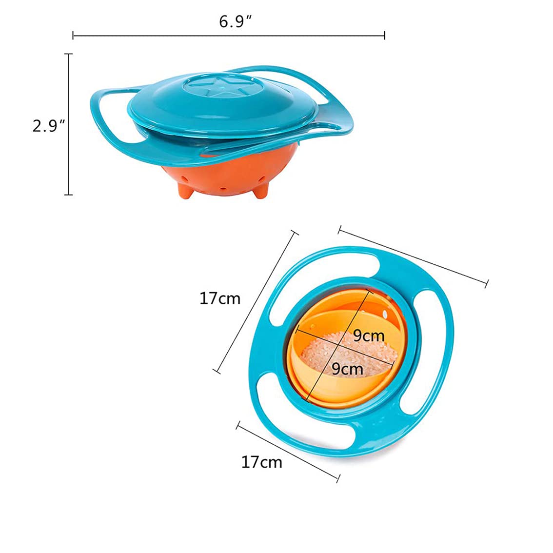 XP-035 Universal Gyro Bowl Children Rotary Balance Magic Bowl 360 Rotate Spill-Proof Bowl Spill Resistant Gyro Bowl