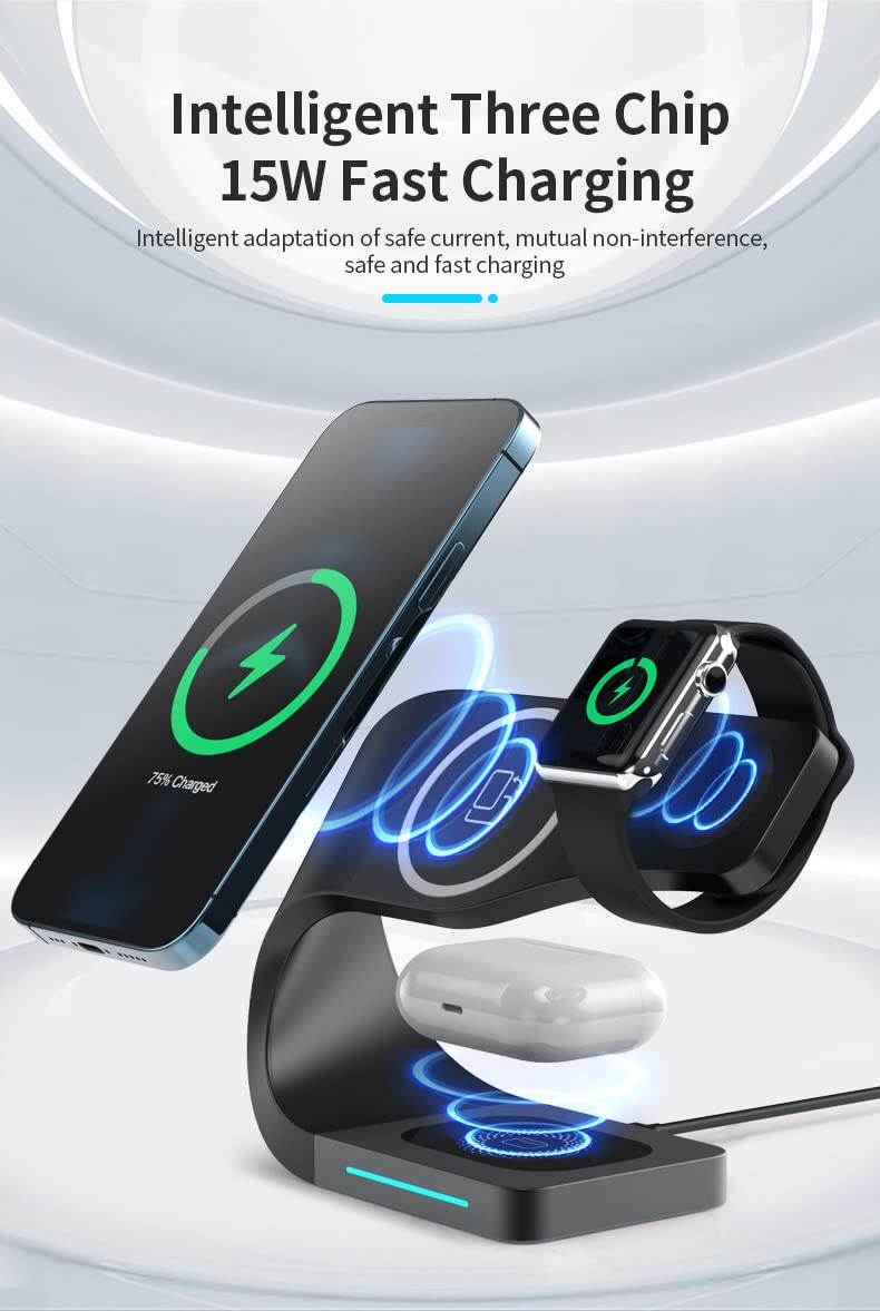 XP-018 Wireless Charger, 4  in 1 Fast Wireless Charging,Magnetic connectivity,15W Quick Charge,Security Protection,for AirPods Pro,Apple iWatch, SE/6/5/4/3/2/1