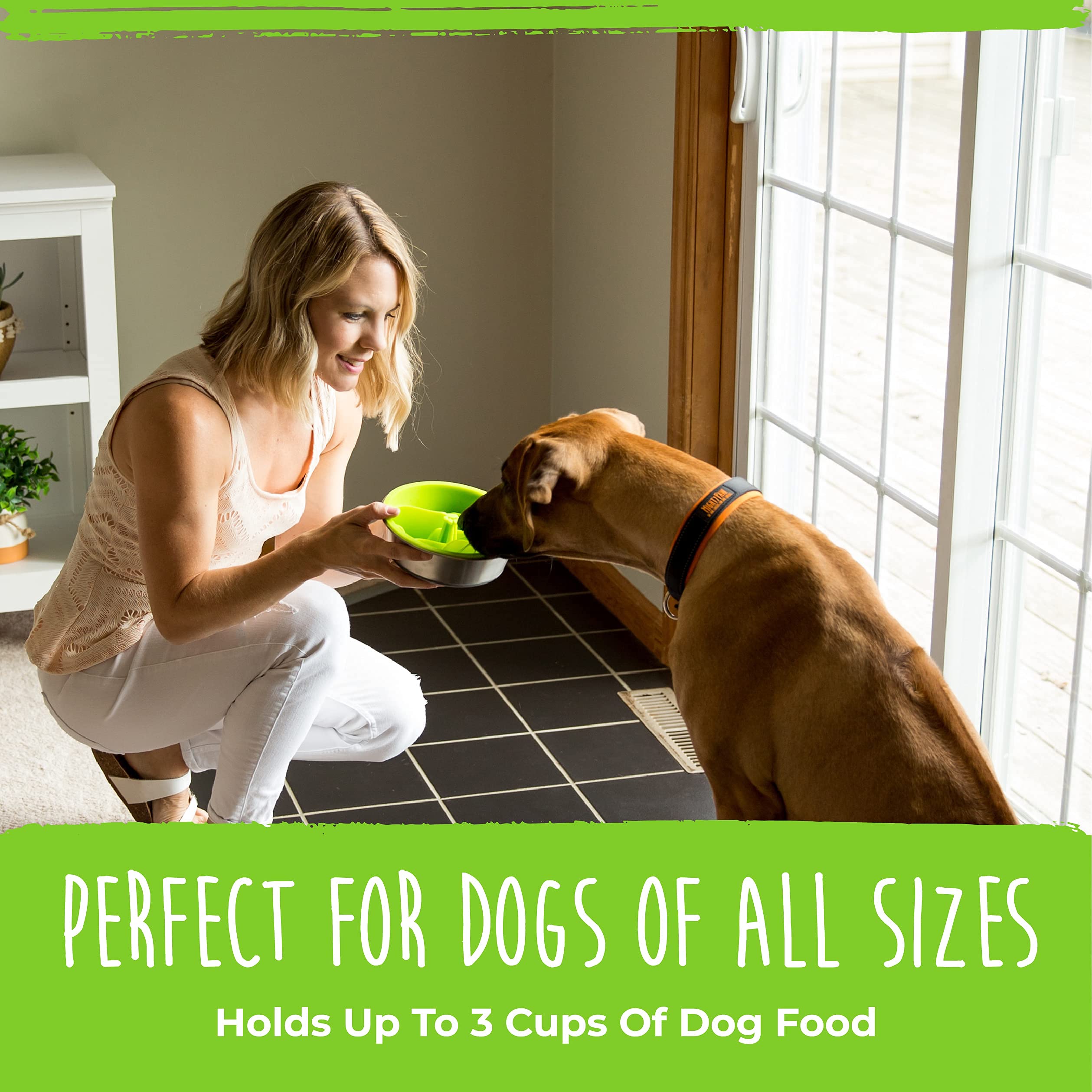 Interactive Puzzle Maze Feeder for Fast Eaters. Prevents Gulping and Vomiting. Holds 3 Cups of Food Pets. Dishwasher-Safe BPA-Free Silicone