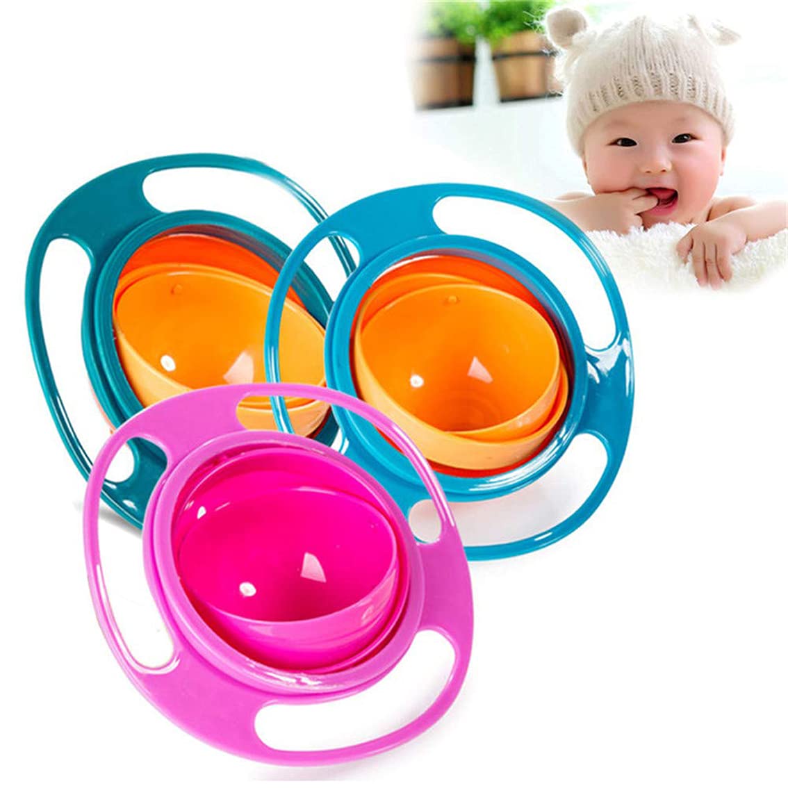 XP-035 Universal Gyro Bowl Children Rotary Balance Magic Bowl 360 Rotate Spill-Proof Bowl Spill Resistant Gyro Bowl