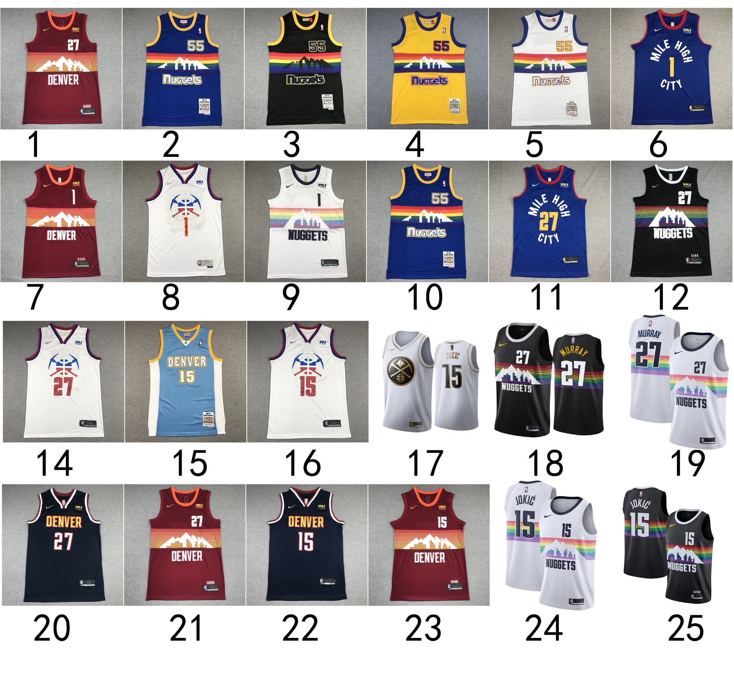 Size :S-M-L-XL- dropshipping 2021 Player 1 michael porter jr 15 carmelo anthony denver nuggets rainbow city jersey