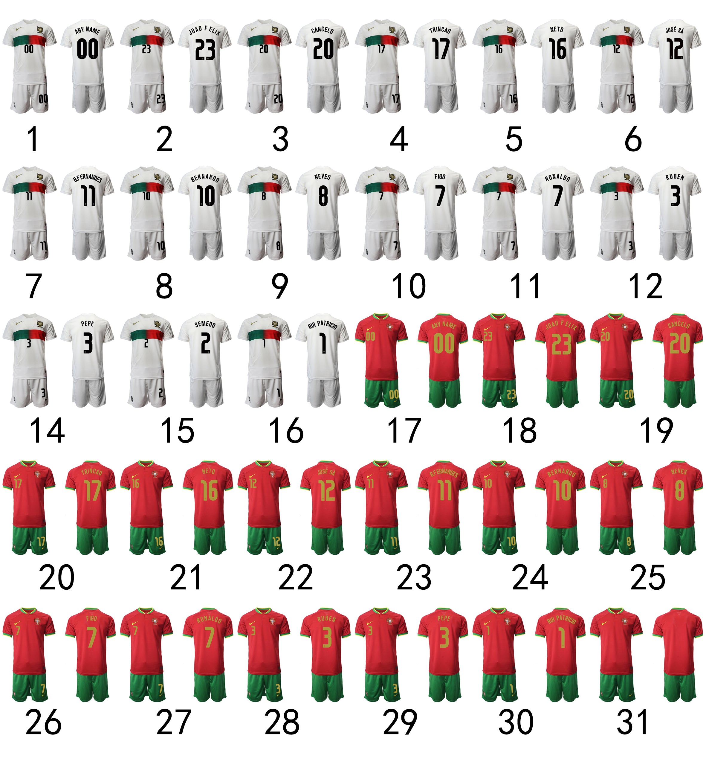 Size S--M--L--XL--XXL--3XL  World Cup Portugal home and away Jersey，Part 1