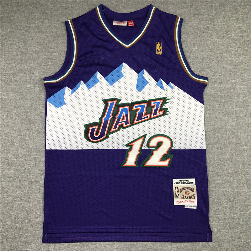 Size :S-M-L-XL--XXL - 45 donovan mitchell 12 john stockton utah jazz purple mountain jersey