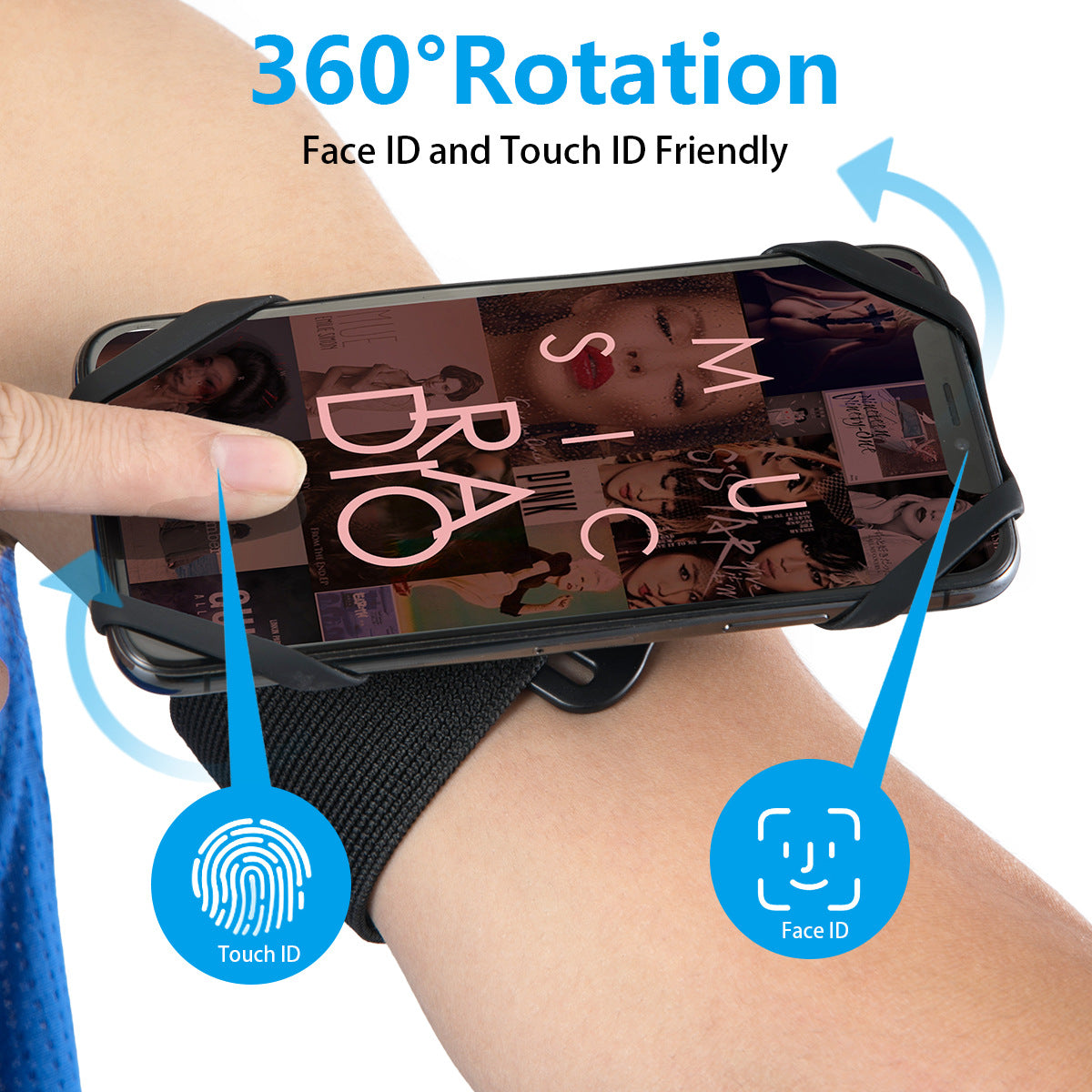 XP-002 Wristband Phone Holder, 360° Rotatable Forearm Armband for iPhone