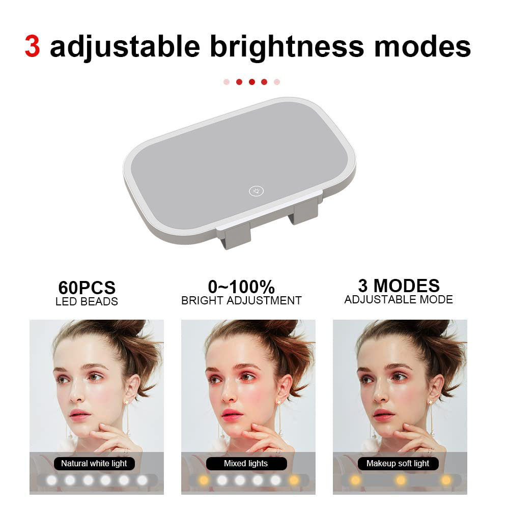 XP-010 Car Visor Vanity Mirror Car Makeup Mirror with LED Lights for Car Truck SUV Rear View Mirror Sun-Shading Cosmetic Mirror Built-in Lithium Battery